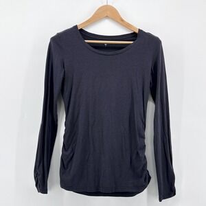 Garnet Hill Womens Black Long Sleeve Ruched Sides & Cuffs Tee Shirt Small